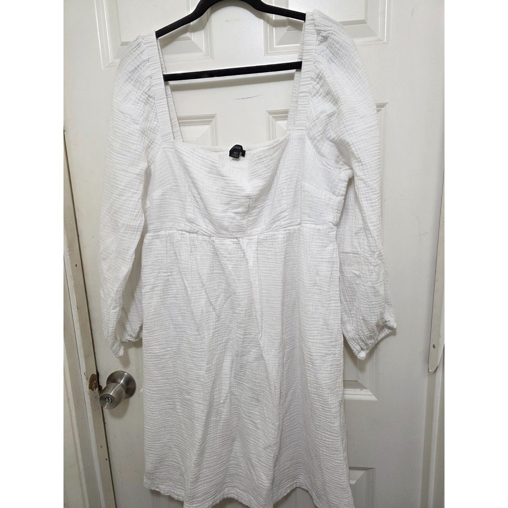J.Crew Women's White Cotton Smocked Gauze Square Neck Peasant Dress XLT